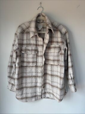 H&M Cream and Brown Plaid Utility Shacket